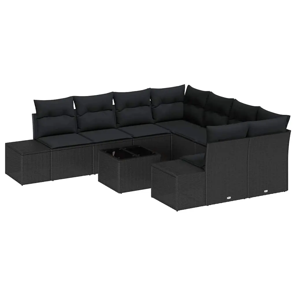 Black Poly Rattan 9-Piece Garden Sofa Set