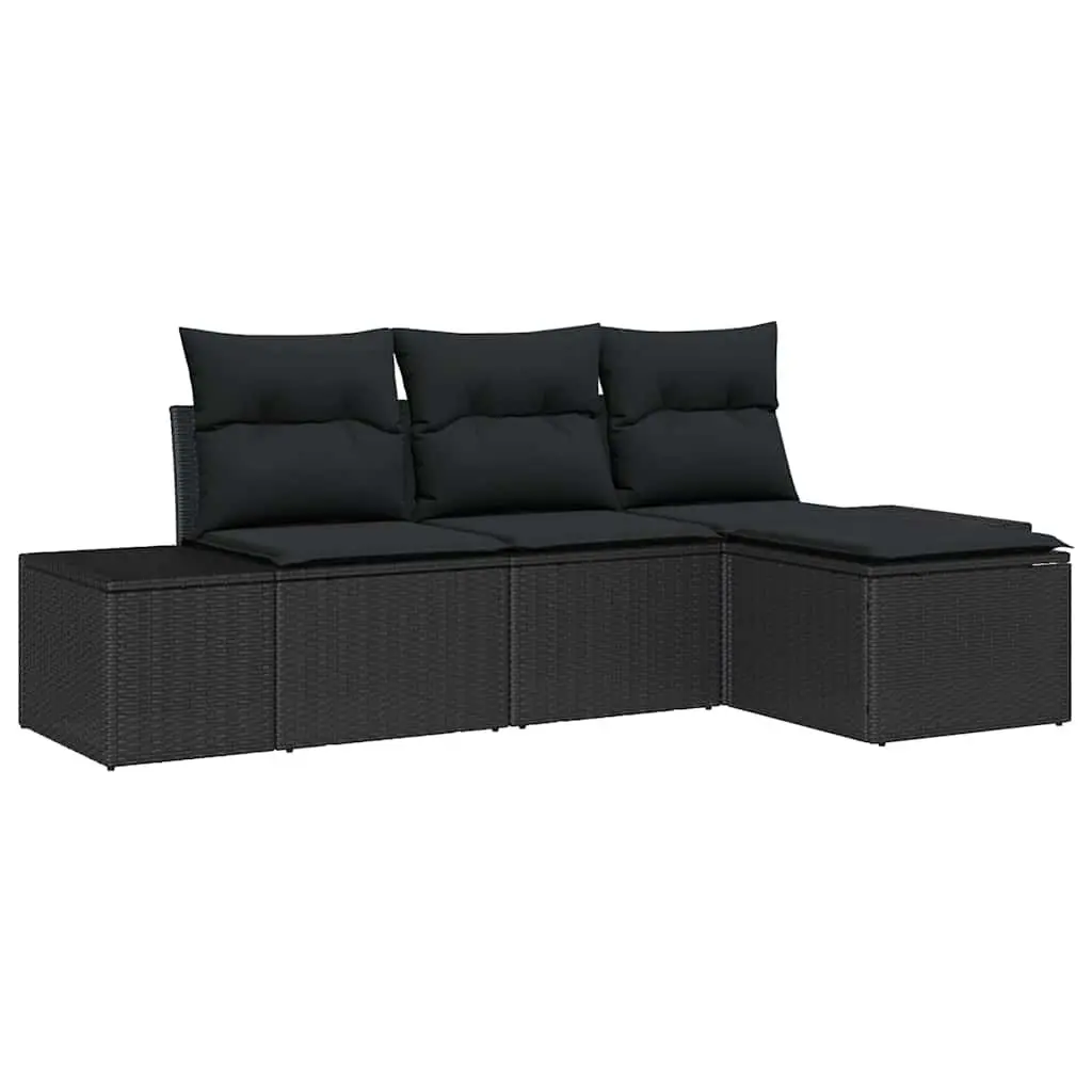 Garden Sofa Set Poly Rattan 4 Piece Black Outdoor Furniture Modular with Cushion