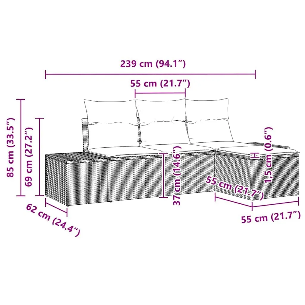 Garden Sofa Set Poly Rattan 4 Piece Black Outdoor Furniture Modular with Cushion