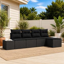 5-Piece Black Modular Garden Sofa Set for Outdoor Spaces