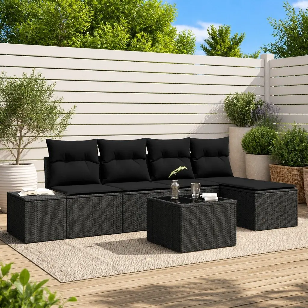 Garden Sofa Set Poly Rattan 6 Piece Modular Outdoor Furniture Black