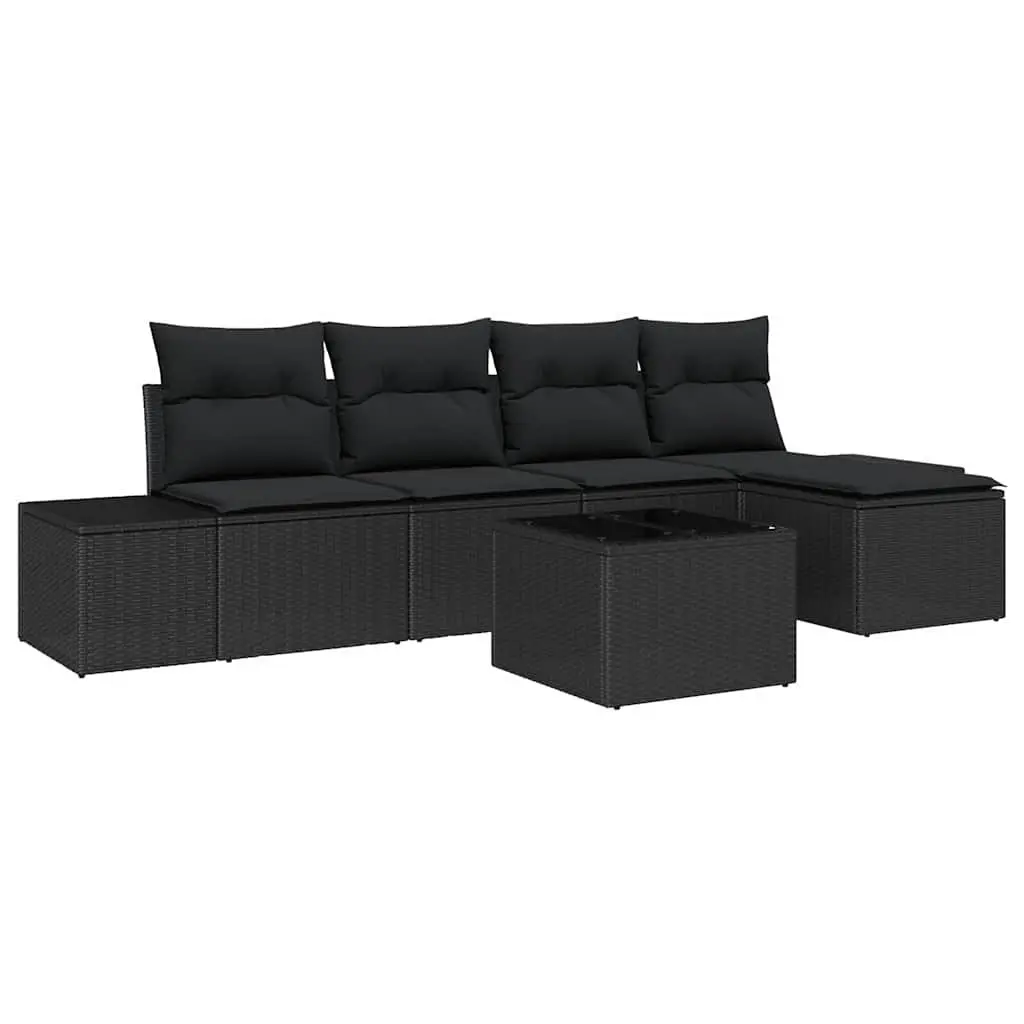 Garden Sofa Set Poly Rattan 6 Piece Modular Outdoor Furniture Black