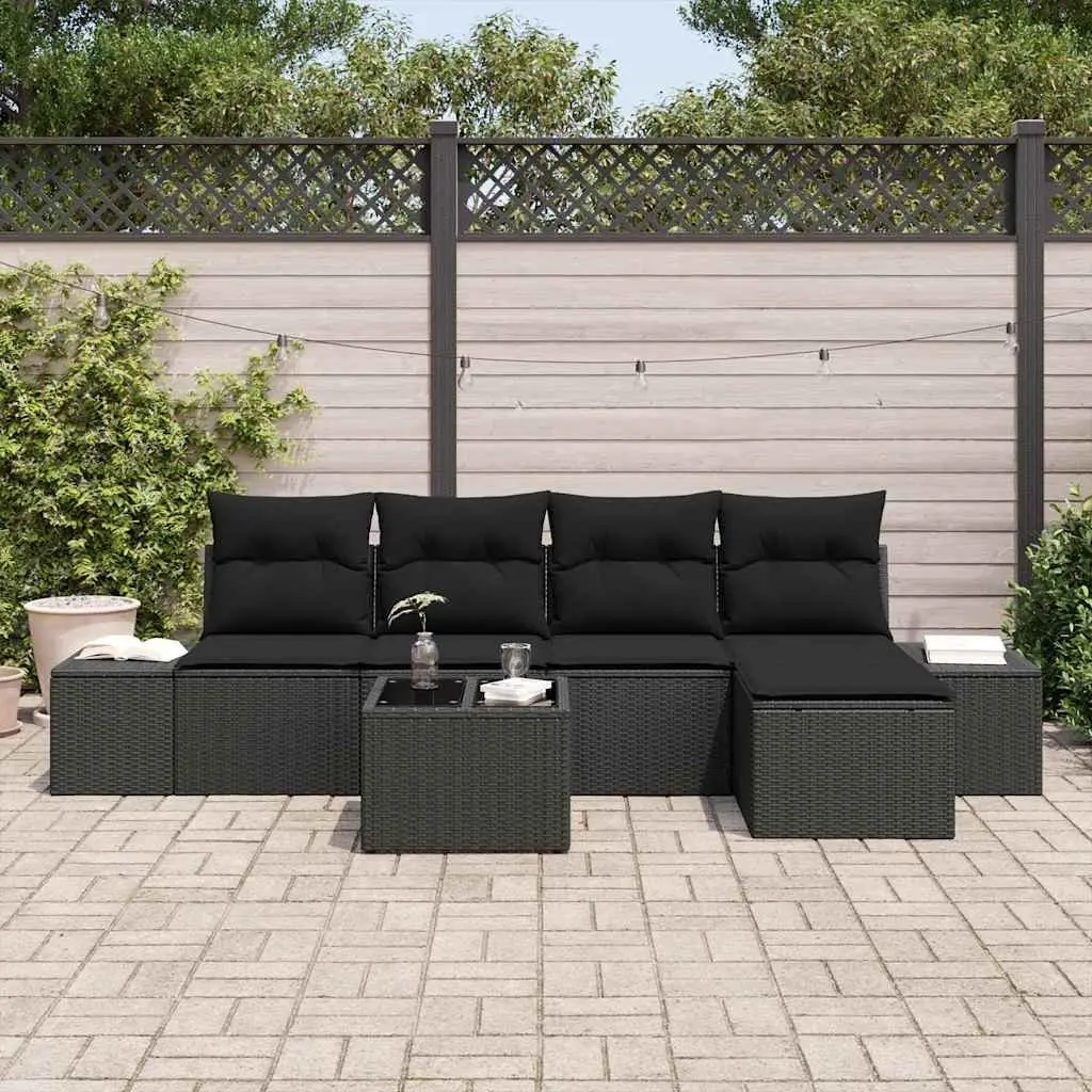 Garden Sofa Set Poly Rattan 6 Piece Modular Outdoor Furniture Black