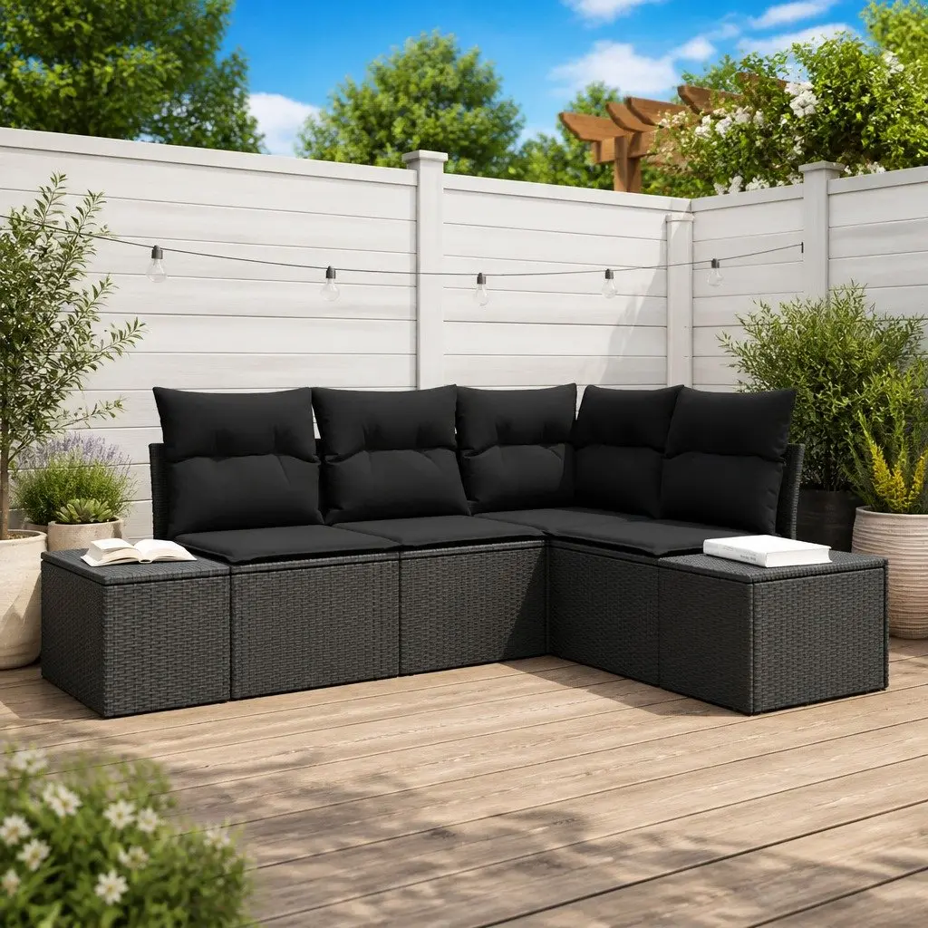 4-Piece Black Poly Rattan Garden Sofa Set
