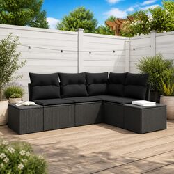 4-Piece Black Poly Rattan Garden Sofa Set