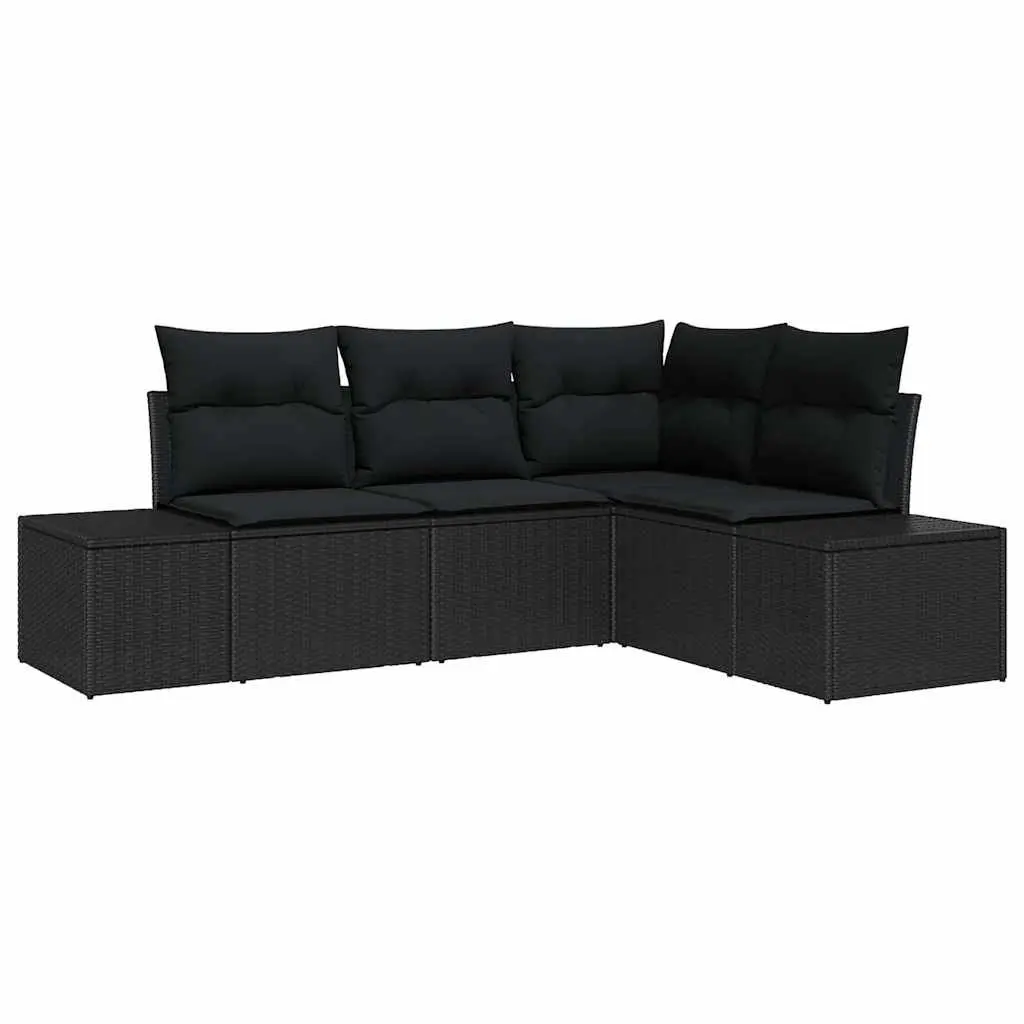 4-Piece Black Poly Rattan Garden Sofa Set