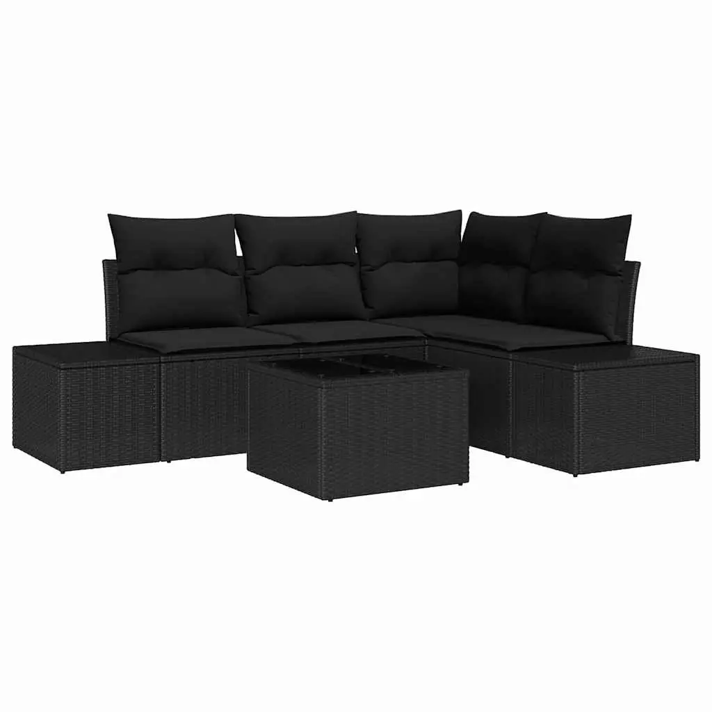 5 Piece Modular Black Poly Rattan Outdoor Sofa Set