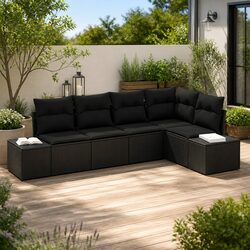 Modular 5-Piece Black Poly Rattan Garden Sofa Set
