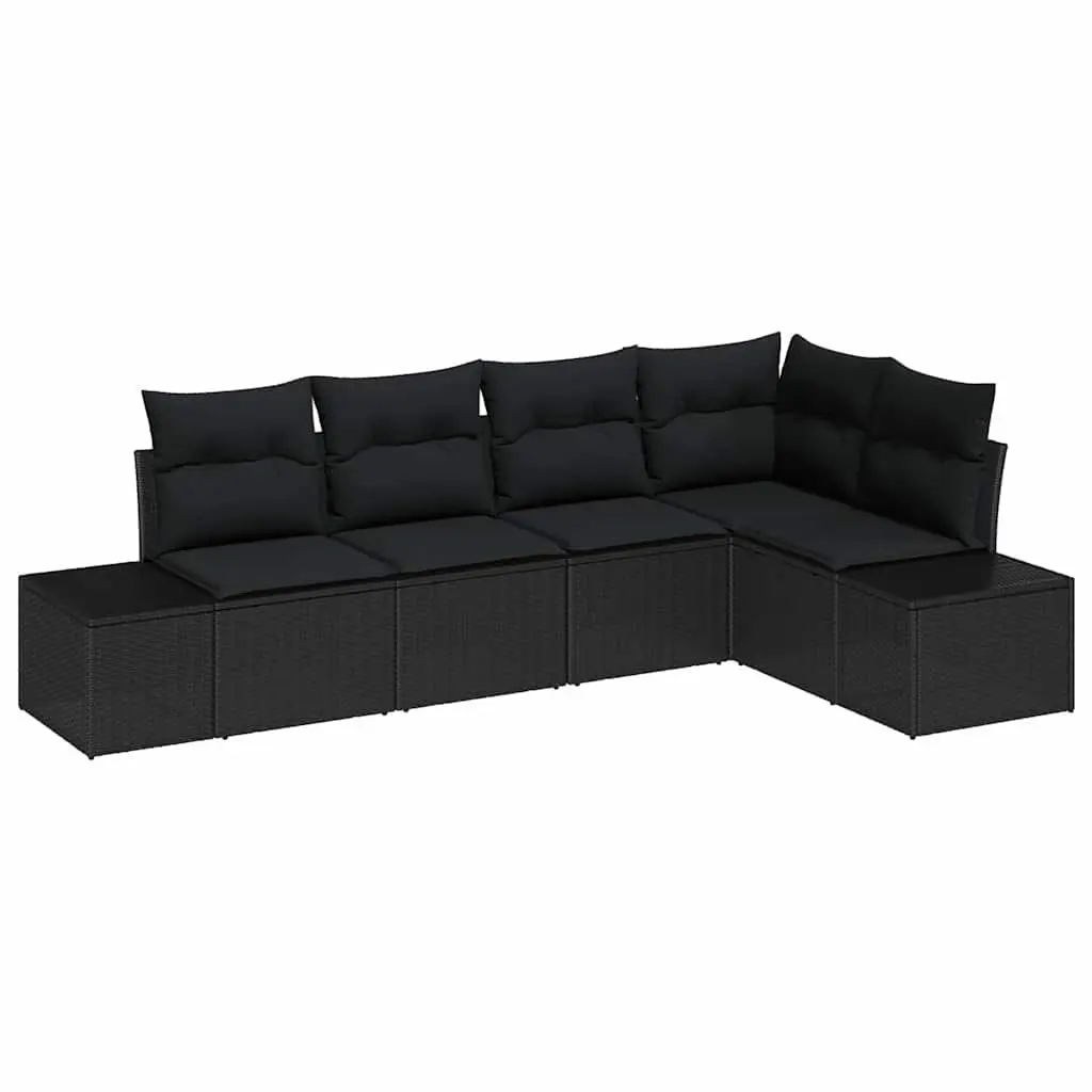 Modular 5-Piece Black Poly Rattan Garden Sofa Set