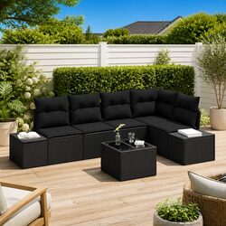 Durable Black Poly Rattan 6-Piece Garden Sofa Set