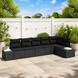 Durable 6-Piece Black Rattan Modular Outdoor Sofa Set
