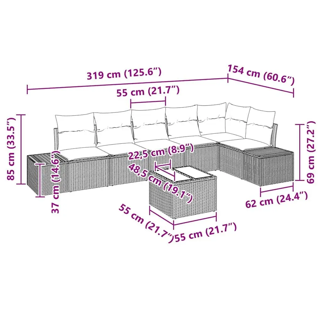 Modular 7-Piece Outdoor Garden Sofa Set with Cushions