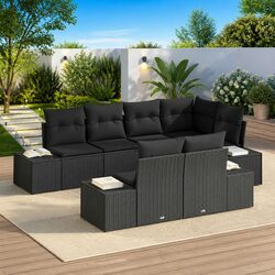 7-Piece Black Poly Rattan Garden Sofa Set for Outdoor Spaces