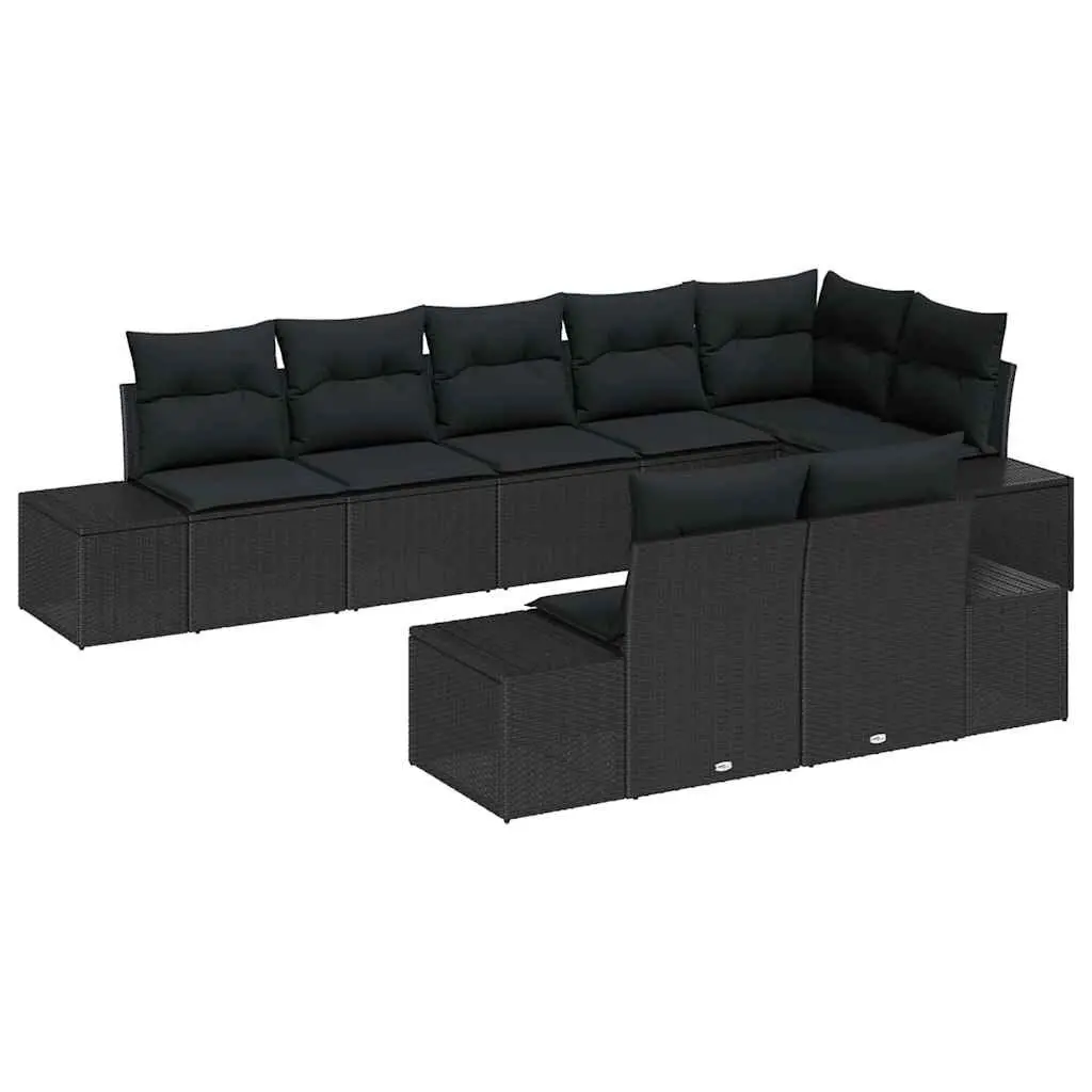 Garden Sofa Set Poly Rattan 8 Piece Outdoor Modular Lounge with Cushions Black