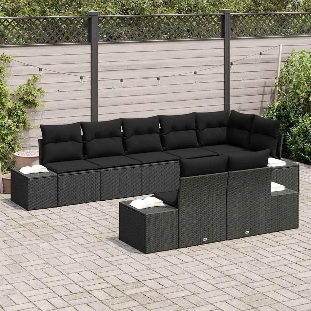Garden Sofa Set Poly Rattan 8 Piece Outdoor Modular Lounge with Cushions Black