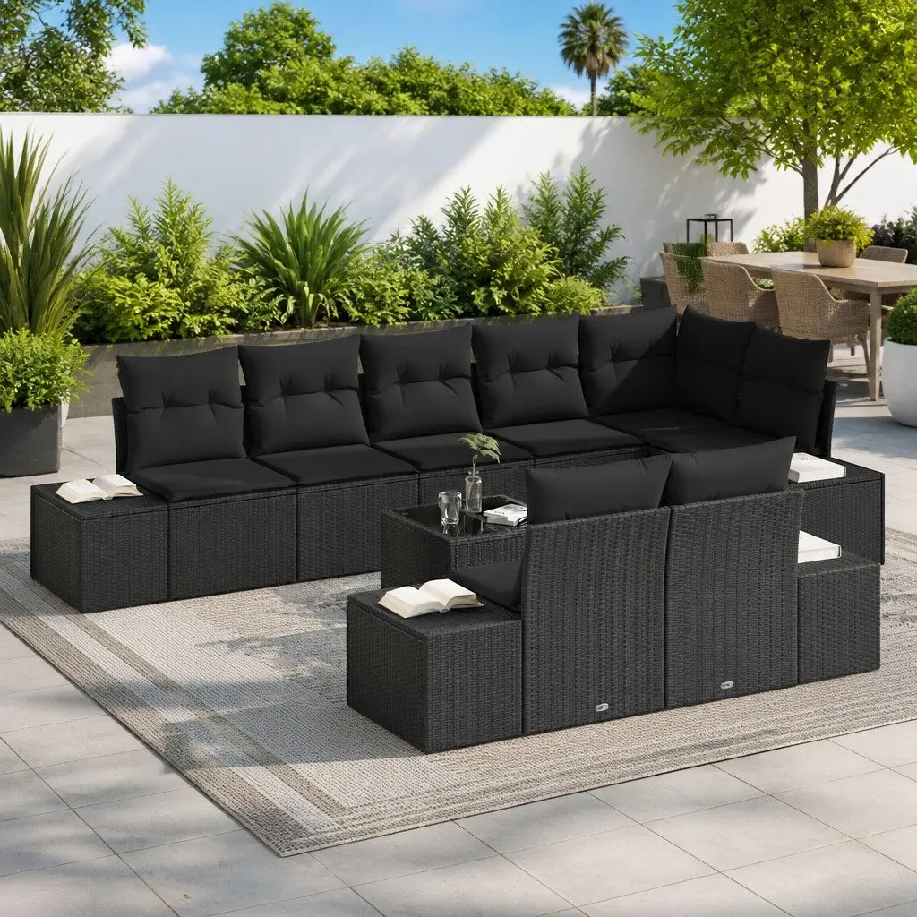 Black Poly Rattan 9-Piece Modular Sofa Set