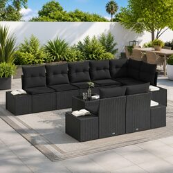 High-Quality Black Poly Rattan 9-Piece Modular Sofa Set