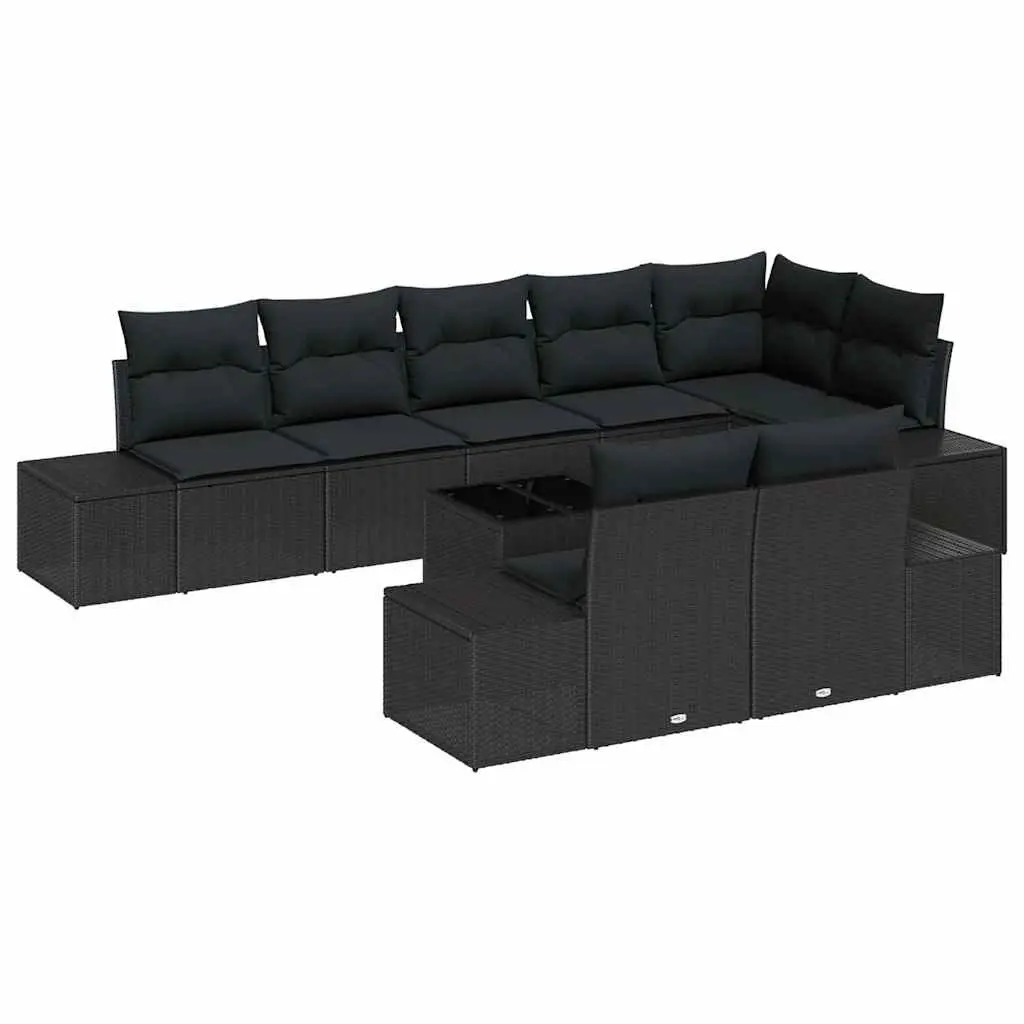 Black Poly Rattan 9-Piece Modular Sofa Set