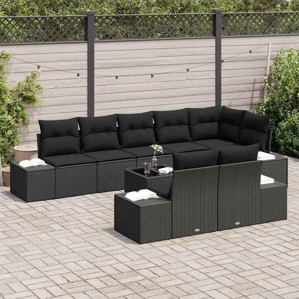 Black Poly Rattan 9-Piece Modular Sofa Set