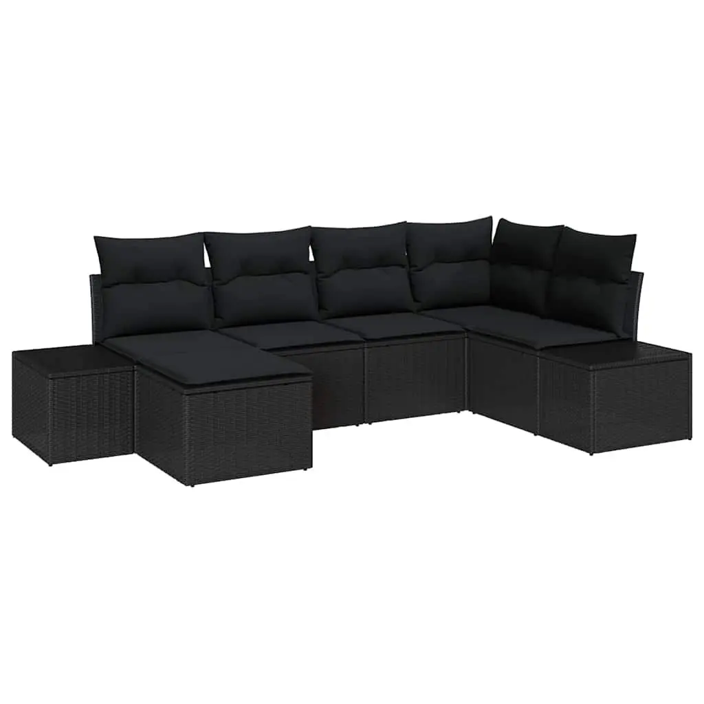 Modular Garden Sofa Set Poly Rattan 6 Piece Outdoor Sectional Black
