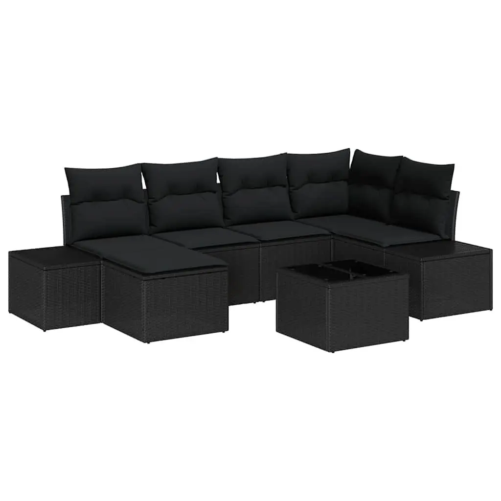 7 Piece Modular Outdoor Sofa Set Poly Rattan Black with Cushions