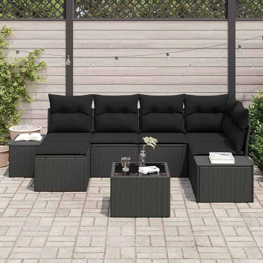 7 Piece Modular Outdoor Sofa Set Poly Rattan Black with Cushions