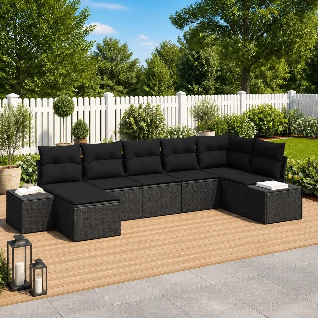 Garden Sofa Set Poly Rattan 7 Piece Outdoor Sectional Black