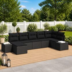 Durable 7-Piece Modular Garden Sofa Set in Black