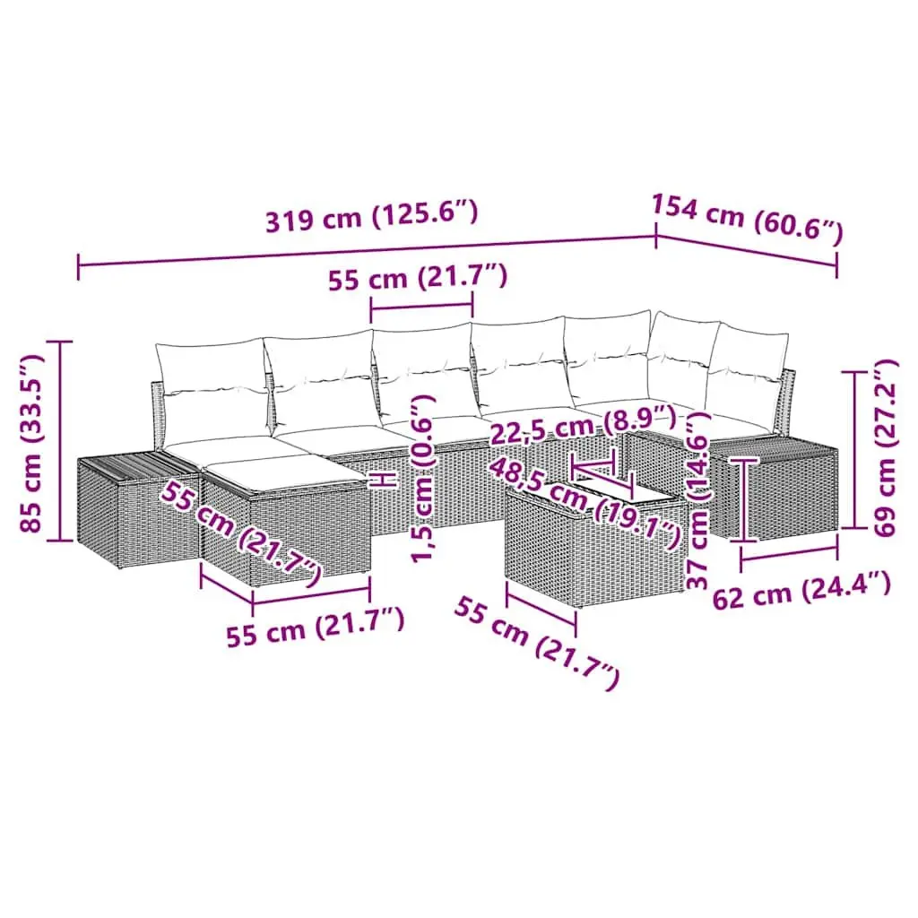 8-Piece Modular Outdoor Sofa Set in Black Rattan