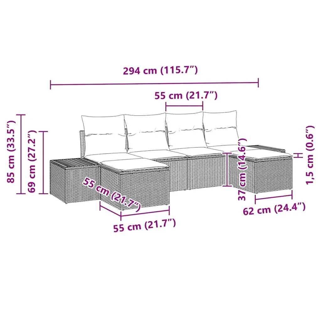 Modular Sofa Set Poly Rattan 6 Piece Black