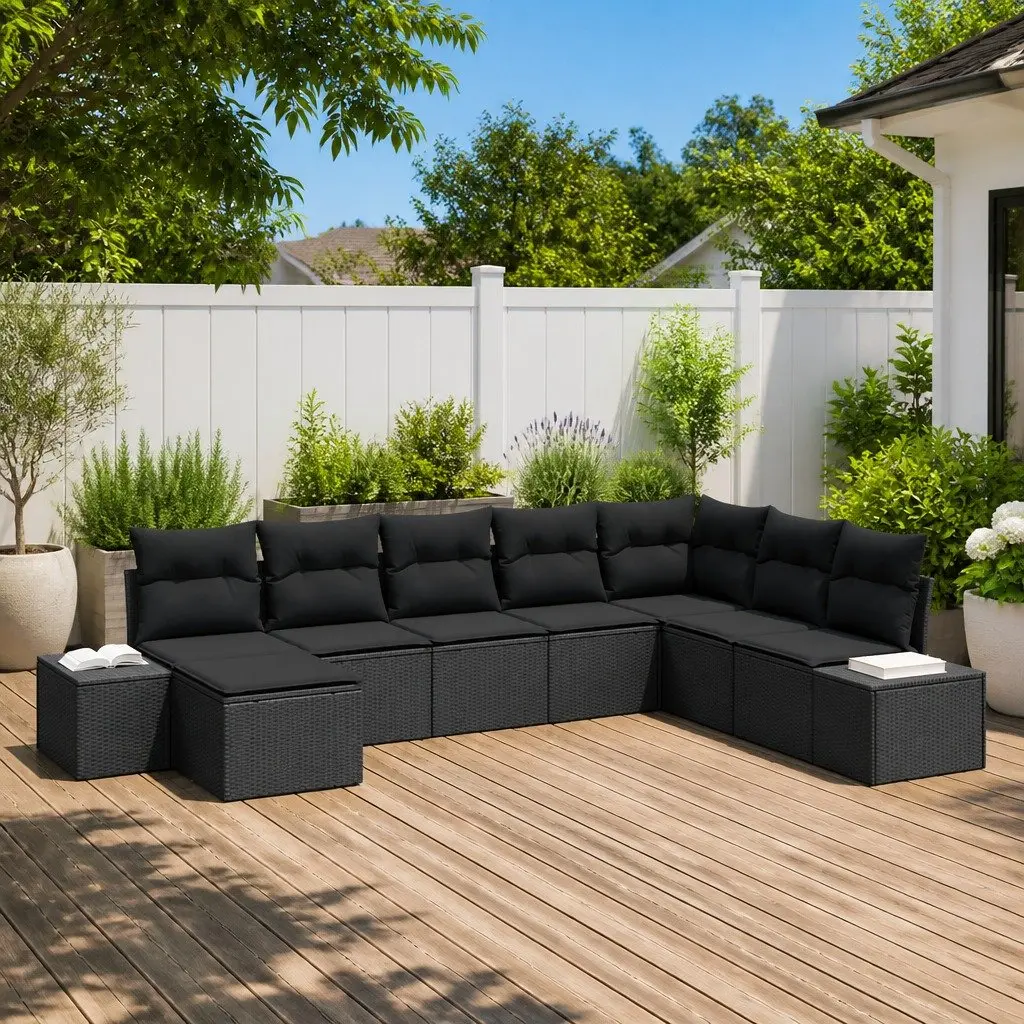 Outdoor Sofa Set Poly Rattan 8 Piece Modular Garden Furniture Black