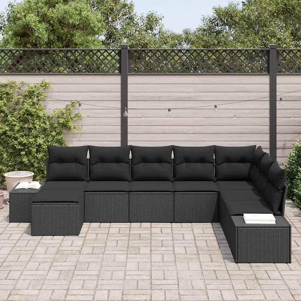 Outdoor Sofa Set Poly Rattan 8 Piece Modular Garden Furniture Black