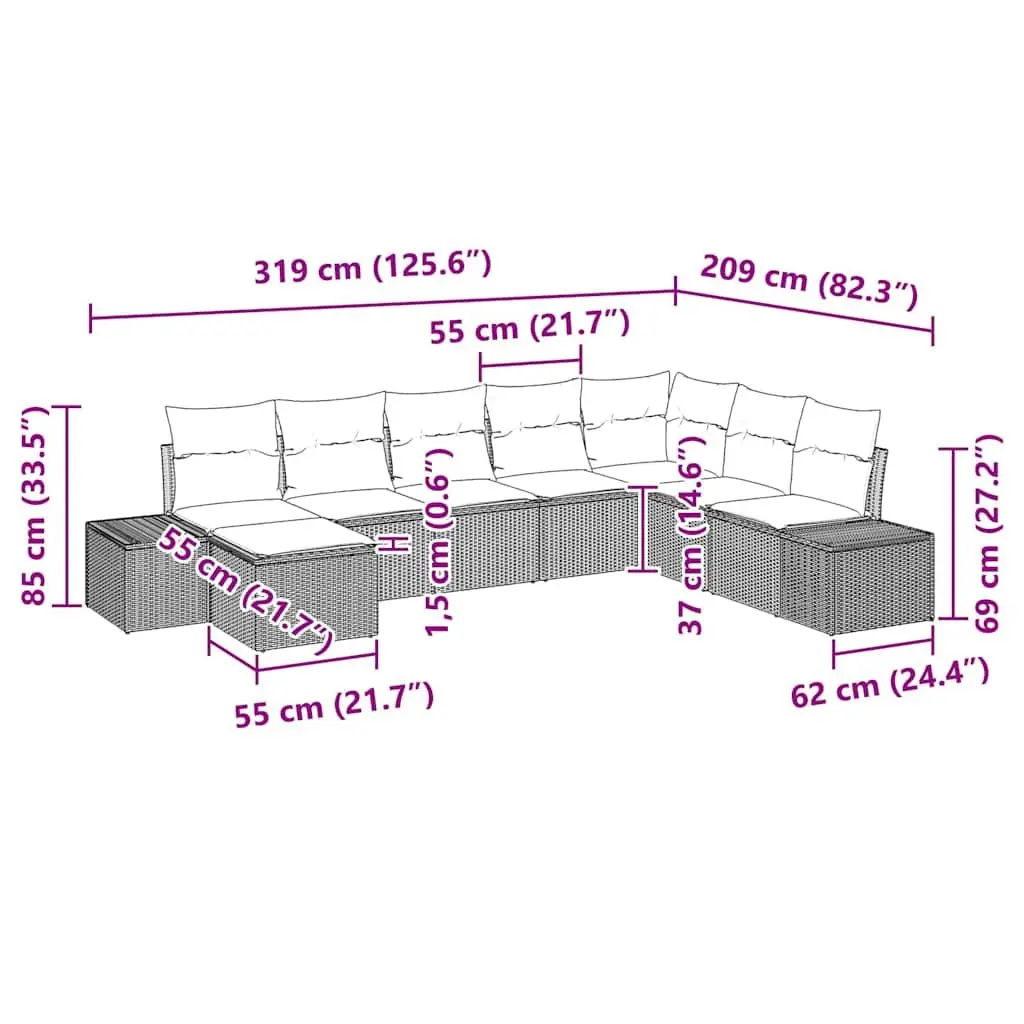 Outdoor Sofa Set Poly Rattan 8 Piece Modular Garden Furniture Black