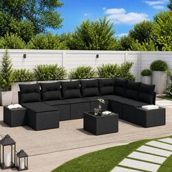 Outdoor Garden Sofa Set 9 Piece Modular Poly Rattan Sectional Black with