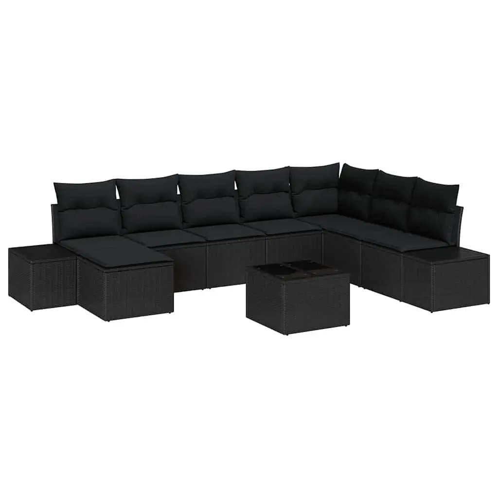 Outdoor Garden Sofa Set Poly Rattan Modular 9 Piece Black