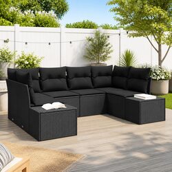 Modular Garden Sofa Set 6 pcs in Black Poly Rattan