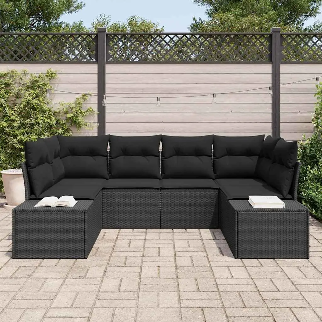Modular Garden Sofa Set 6 pcs in Black Poly Rattan