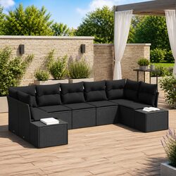 Black Modular 7-Piece Garden Sofa Set with Cushions