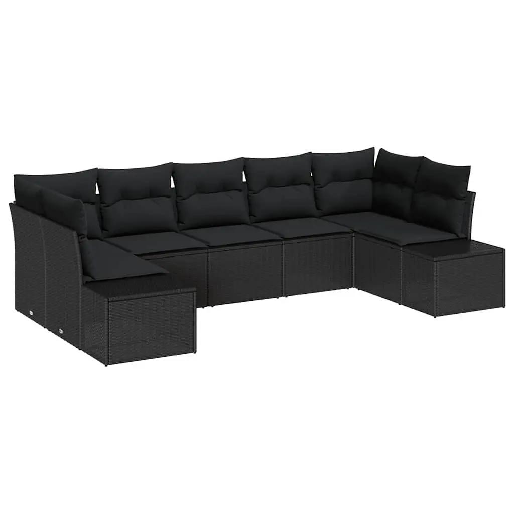 Black Modular 7-Piece Garden Sofa Set with Cushions
