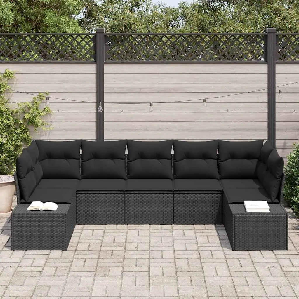 Black Modular 7-Piece Garden Sofa Set with Cushions