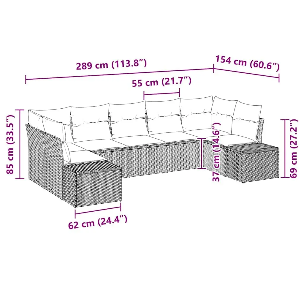 Black Modular 7-Piece Garden Sofa Set with Cushions