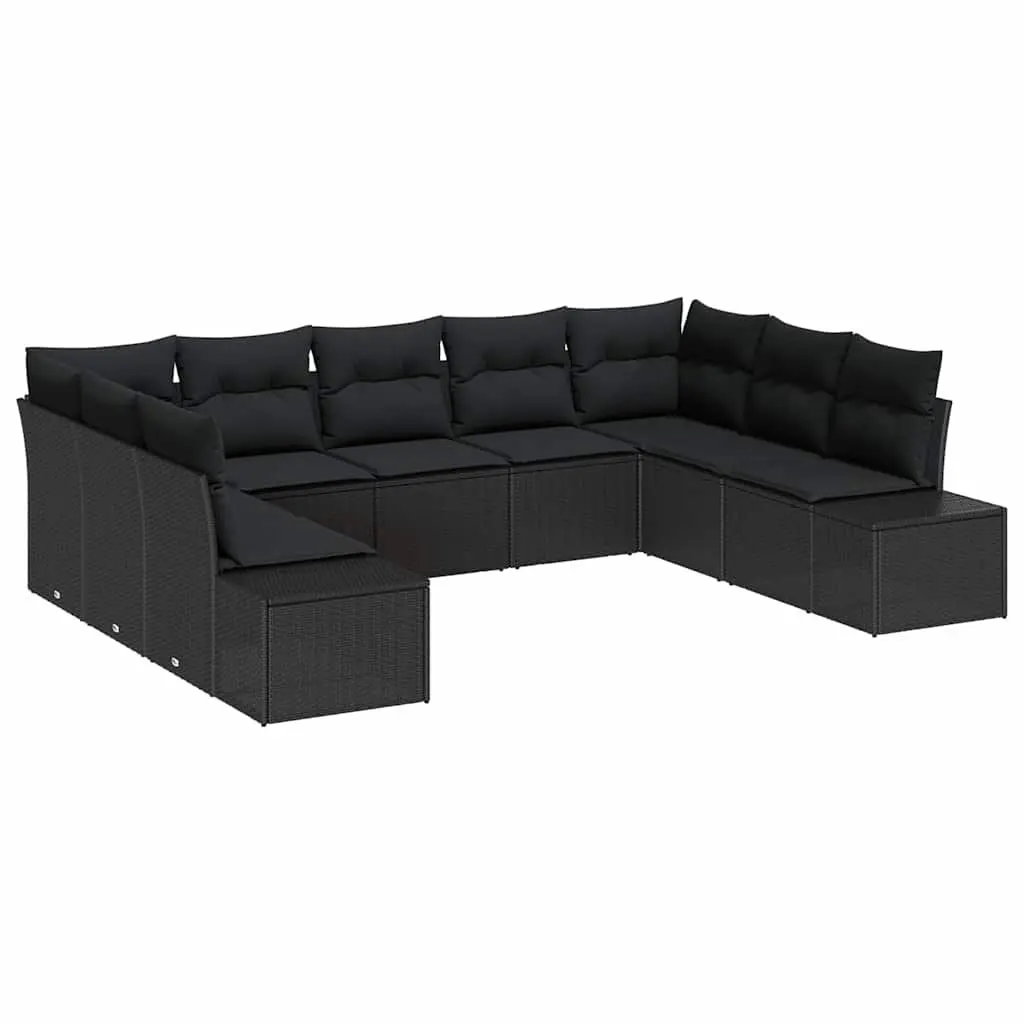 Garden Sofa Set Poly Rattan 9 Piece Modular Outdoor Furniture Black