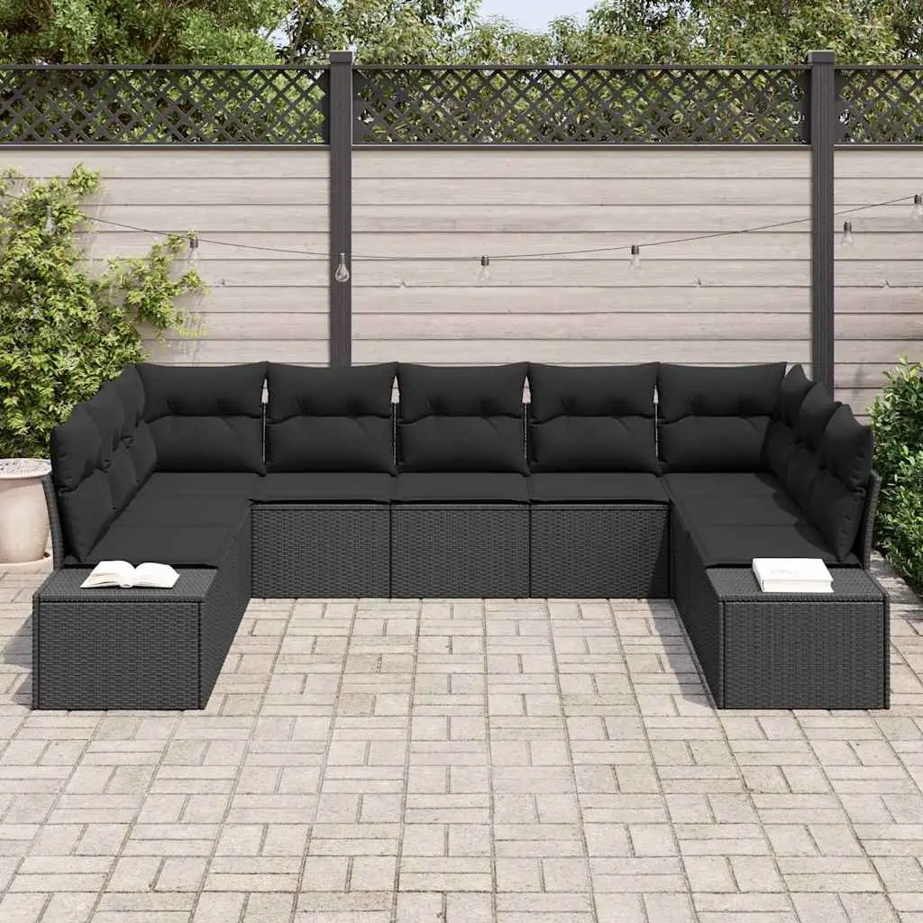 Garden Sofa Set Poly Rattan 9 Piece Modular Outdoor Furniture Black