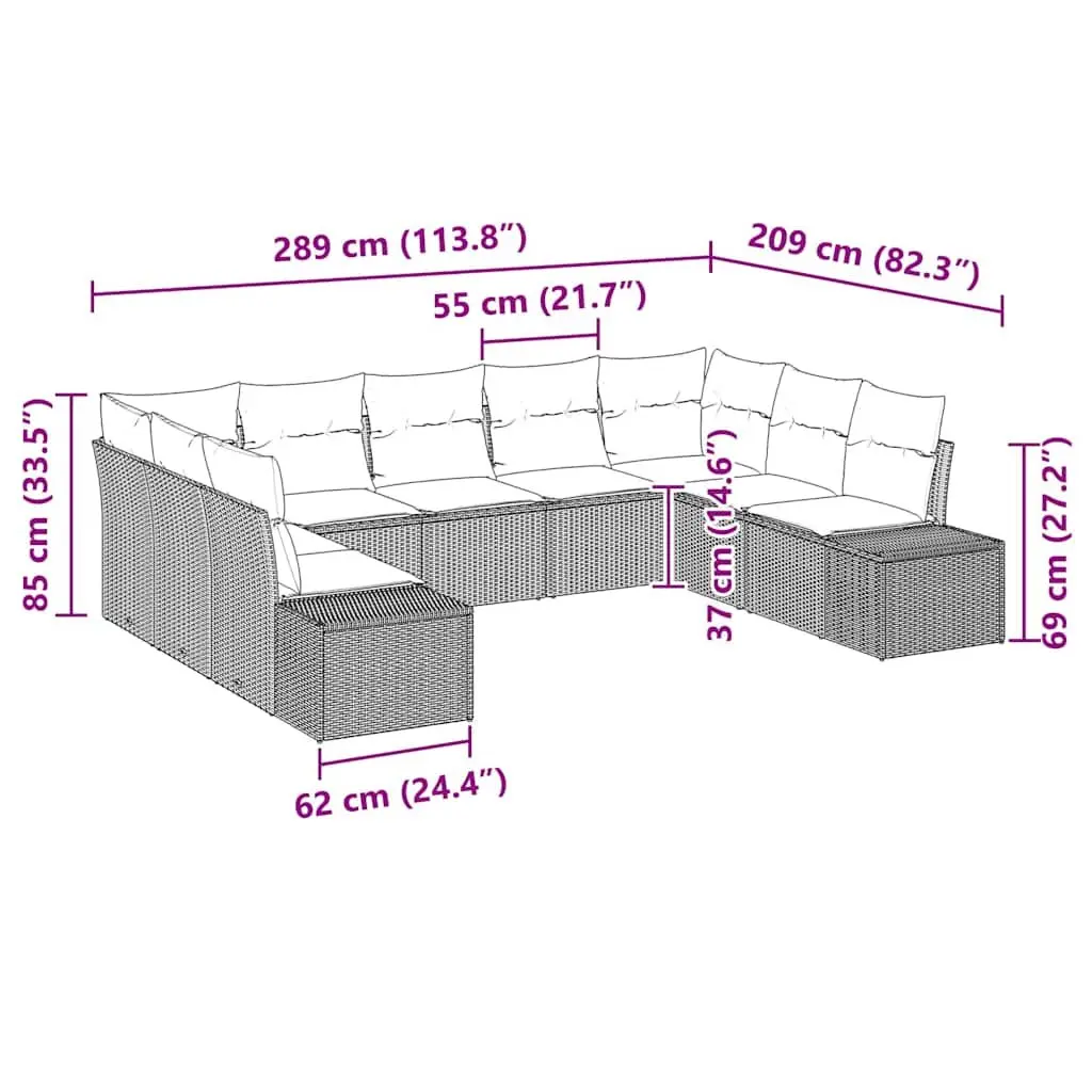 Garden Sofa Set Poly Rattan 9 Piece Modular Outdoor Furniture Black