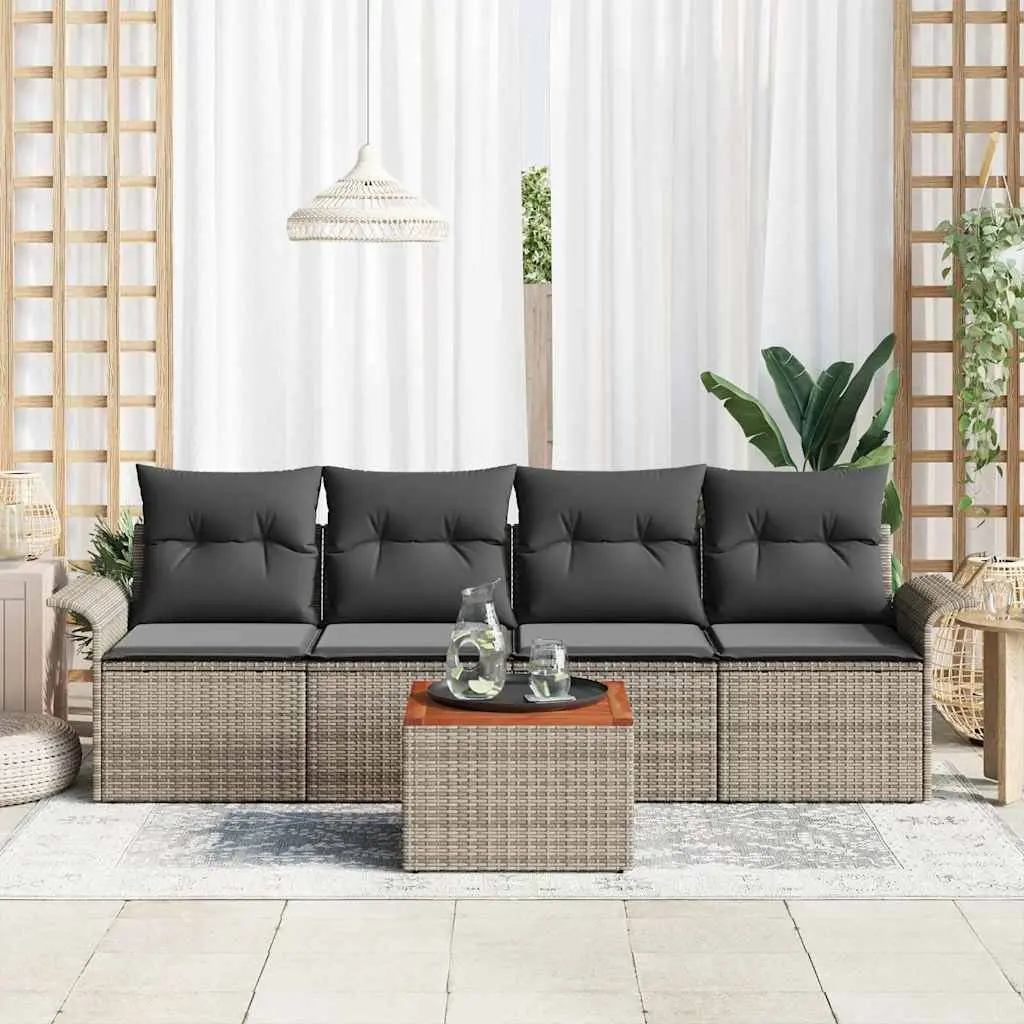 5-Piece Modular Grey Poly Rattan Outdoor Sofa Set