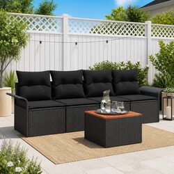 5-Piece Modular Black Rattan Garden Sofa Set