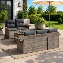 Durable Modular Garden Sofa Set 6 Pcs Grey Rattan