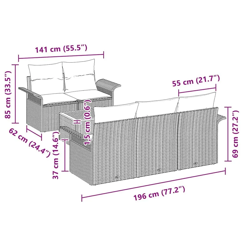 Modular Garden Sofa Set 6 Pcs Grey Poly Rattan