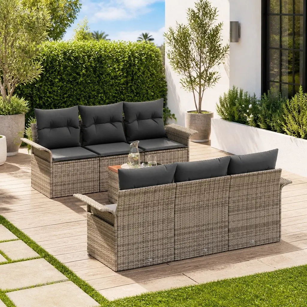 7 Piece Grey Poly Rattan Garden Sofa Set