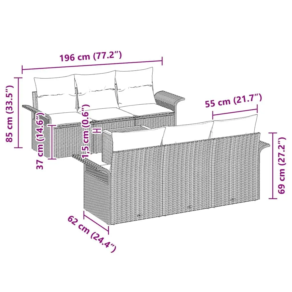 7 Piece Grey Poly Rattan Garden Sofa Set